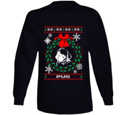 Pug Christmas Wreath Dog Lovers Ugly Christmas Long Sleeve Pug Christmas Wreath Dog Lovers Ugly Christmas Long Sleeve