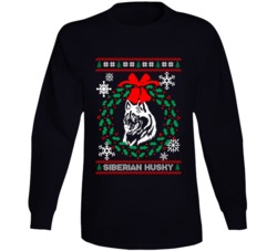 Siberian Husky Christmas Wreath Dog Lovers Ugly Christmas Long Sleeve Siberian Husky Christmas Wreath Dog Lovers Ugly Christmas Long Sleeve