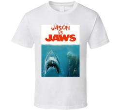 Jason Voorhees Vs Jaws Friday The 13th Movie Poster Mashup Fan T Shirt Jason Voorhees Vs Jaws Friday The 13th Movie Poster Mashup Fan T Shirt