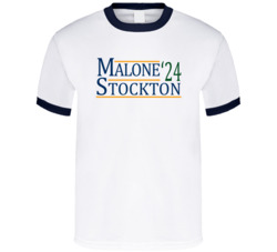 Karl Malone John Stockton For President '24 Utah Basketball T Shirt Karl Malone John Stockton For President '24 Utah Basketball T Shirt