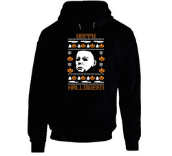 Happy Halloween Michael Myers Horror Movie Ugly Christmas Sweater Look Hoodie Happy Halloween Michael Myers Horror Movie Ugly Christmas Sweater Look Hoodie