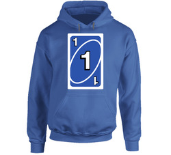 One 1 Blue Uno Card Game Fan Halloween Fancy Dress Hoodie One 1 Blue Uno Card Game Fan Halloween Fancy Dress Hoodie