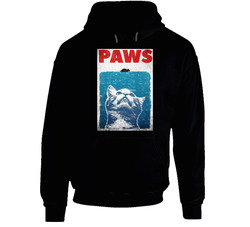 Paws Kitty Cat Jaws Parody Retro Movie Poster Grundge Worn Look Hoodie