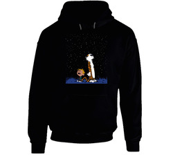 Calvin And Hobbes Stargazing Black Hooded Sweatshirt Hoodie