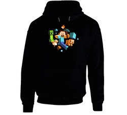 Minecraft Run Away Creeper Chase Pickaxe Black Hooded Sweatshirt Hoodie Minecraft Run Away Creeper Chase Pickaxe Black Hooded Sweatshirt Hoodie