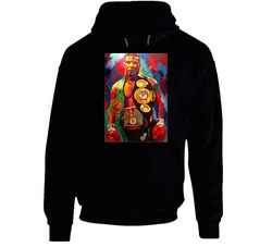 Mike Tyson Champion Belt Fighter Boxing Pop Art Colorful Vintage Retro Black Hooded Sweatshirt Hoodie
