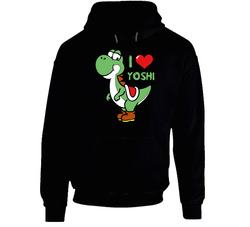 I Love Yoshi Super Mario Bros Nest Black Hooded Sweatshirt Hoodie