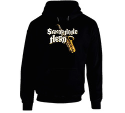 Saxophone Hero Guitar Hero Parody Funny Black Hooded Sweatshirt Hoodie Saxophone Hero Guitar Hero Parody Funny Black Hooded Sweatshirt Hoodie