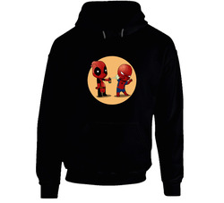 Deadpool T Shirt Spraying Spiderman With Pesticide Cute Cartoon Comic Graphic Image Black Hooded Sweatshirt Hoodie