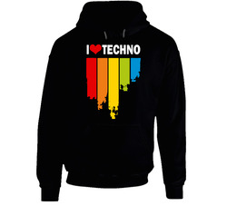 I Love Techno Funny Music Black Hooded Sweatshirt Hoodie