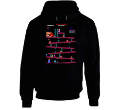 Donkey Kong Retro Video Arcade Game Screenshot Black Hooded Sweatshirt Hoodie Donkey Kong Retro Video Arcade Game Screenshot Black Hooded Sweatshirt Hoodie