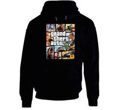 GTA Grand Theft Auto V 5 FIVE Black T-Shirt 100% Cotton Black Hooded Sweatshirt Hoodie GTA Grand Theft Auto V 5 FIVE Black T-Shirt 100% Cotton Black Hooded Sweatshirt Hoodie