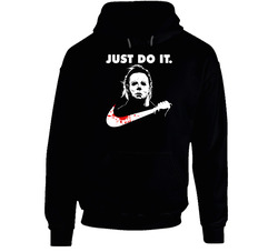 Just Do It Halloween Michael Myers Logo Parody Retro Horror Film Fan Black Hooded Sweatshirt Hoodie Just Do It Halloween Michael Myers Logo Parody Retro Horror Film Fan Black Hooded Sweatshirt Hoodie