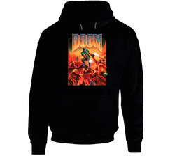 Doom Video Game Cover Black Hooded Sweatshirt Hoodie Doom Video Game Cover Black Hooded Sweatshirt Hoodie