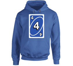 Four 4 Blue Uno Card Game Fan Halloween Fancy Dress Hooded Sweatshirt Hoodie Four 4 Blue Uno Card Game Fan Halloween Fancy Dress Hooded Sweatshirt Hoodie