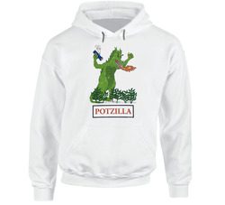 Potzilla Godzilla Smoking Weed Card Game Stoner Vintage Worn Look Hooded Sweatshirt Hoodie