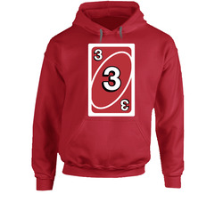 Three 3 Red Uno Card Game Fan Halloween Fancy Dress Hooded Sweatshirt Hoodie