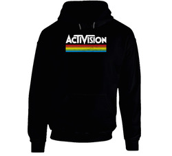Activision Retro Rainbow Logo Gamer Fan Vintage Grunge Worn Look Hooded Sweatshirt Hoodie Activision Retro Rainbow Logo Gamer Fan Vintage Grunge Worn Look Hooded Sweatshirt Hoodie