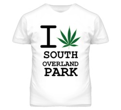 South Overland Park Kansas I Heart Love Weed Marijuana Green T Shirt