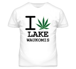 Lake Waukomis Missouri I Heart Love Weed Marijuana Green T Shirt