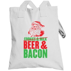 Beer And Bacon Not Cookies And Milk Funny Santa Christmas Xmas Totebag