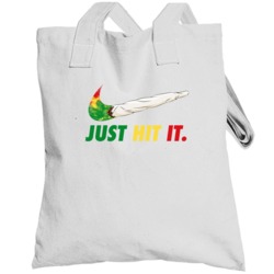 Just Hit It Nike Parody Cannabis Weed Joint Doobie Stoner Totebag