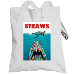 Straws Jaws Poster Parody Save The Turtles Totebag