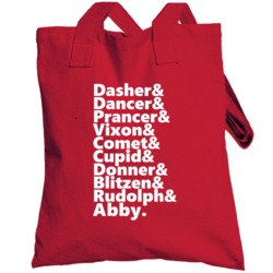 Reindeer Rudolph And Abby Personalized First Name Holiday Gift Totebag