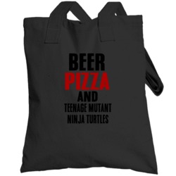 Beer Pizza And  Teenage Mutant Ninja Turtles Tv Show Totebag