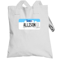 Allison Iowa Custom Name License Plate Customizable Totebag