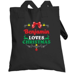 Benjamin Loves Christmas Custom First Name Party Holiday Gift Totebag