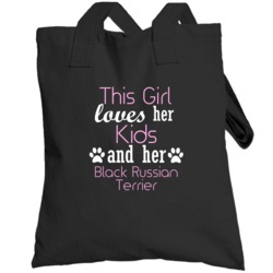 This Girl Loves Her Black Russian Terrier And Her Kids Funny Totebag