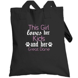 This Girl Loves Her Great Dane And Her Kids Funny Totebag