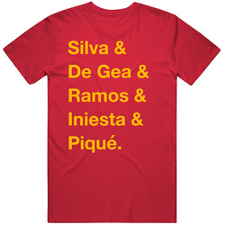Spain Silva De Gea Ramos Iniesta Pique World Cup Team Fan T Shirt Spain Silva De Gea Ramos Iniesta Pique World Cup Team Fan T Shirt