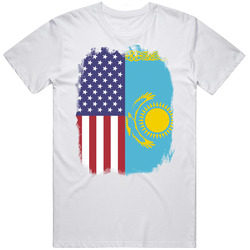 Kazakhstan American Flag Worn Look T Shirt Kazakhstan American Flag Worn Look T Shirt