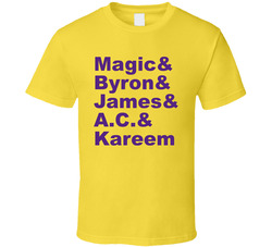 Magic Johnson & Byron Scott & James Worthy & Ac Green &amp