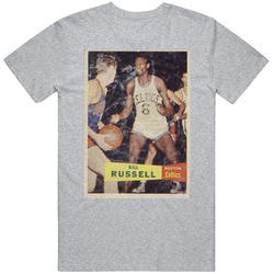 Bill Russell 1957 Retro Sports Basketball Collectors Card Fan Worn Look T Shirt