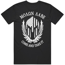 Molon Labe Usa Helmet Black T Shirt