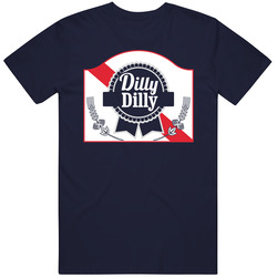Dilly Dilly New England Football Pabst Blue Ribbon Logo Label Mashup Parody Beer Fan T Shirt