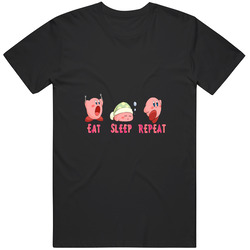 Kirby Eat Sleep Repeat Funny Nintendo Parody Graphic T Shirt