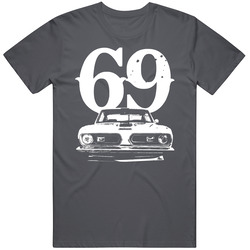 1969 Barracuda Grill View With Year Faded Look Charcoal Grey T Shirt