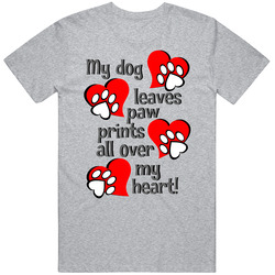 Grey Paw Prints On My Heart T Shirt