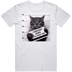 Funny Christmas Cat Mug Shot T Shirt I Knocked Down The Xmas Tree T Shirt
