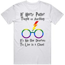 No One Should Live In A Closet Harry Potter Gay Glasses Lightning Pride Colors T Shirt