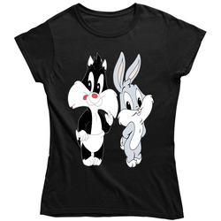 Looney Tunes Baby Sylvester & Baby Bugs Bunny  Fitted Ladies T Shirt