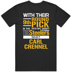 Carl Crennel 1970 9th Round Linebacker West Virginia Pittsburgh Football Draft T Shirt