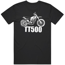Tt500 Motorcycle Side View With Model Dark Color T Shirt