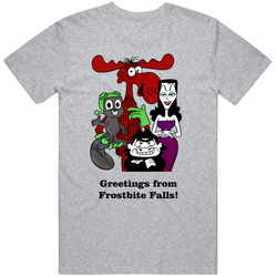 Rocket Rocky  J Squirrel Bullwinkle J Moose Frost Bite Falls Minnesota Boris Badenov Natasha Fatale Fearless Leader Pottsylvania Cartoon Classic Old Retro Popular Kids Television Movie 1959-1982 Funny Comedy Sitcom Animation T Shirt