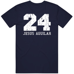 Jesus Aguilar # 24 Milwaukee Baseball Fan Worn Look Sports T Shirt Jesus Aguilar # 24 Milwaukee Baseball Fan Worn Look Sports T Shirt
