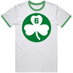 Bill Russell 6 Boston Shamrock White T Shirt